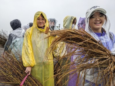 東光國中雨中完成堆砂籬2